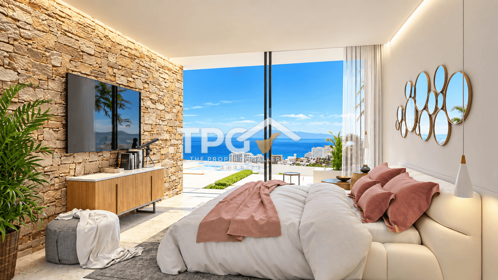 Siam Gardens luxury bedroom with panoramic sea views in Costa Adeje, Tenerife