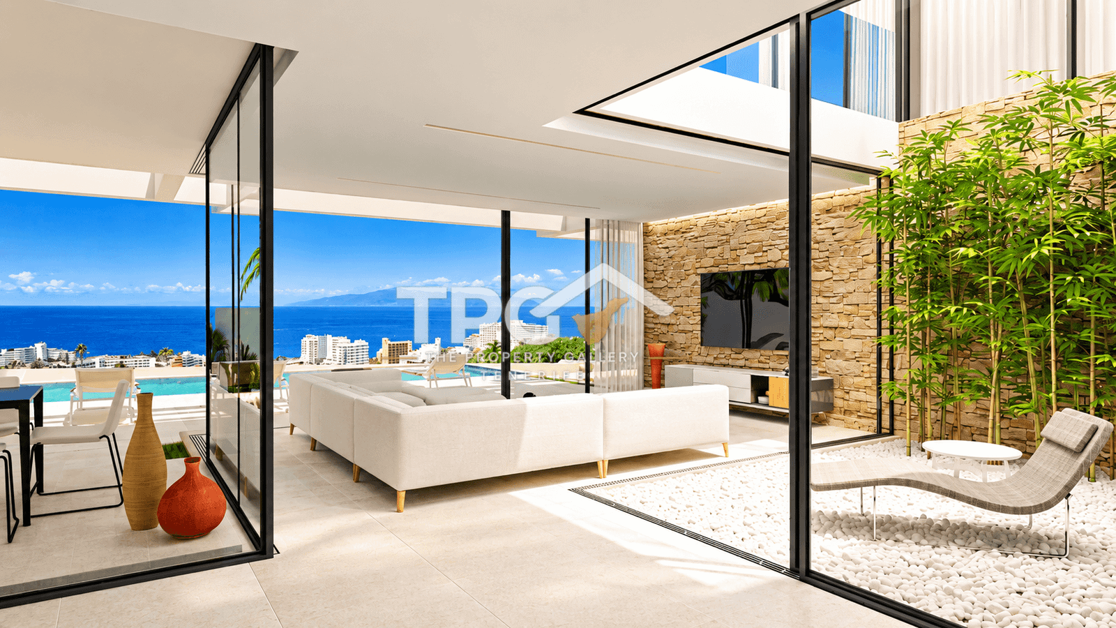 Siam Gardens villa interior with sea views in Costa Adeje, Tenerife