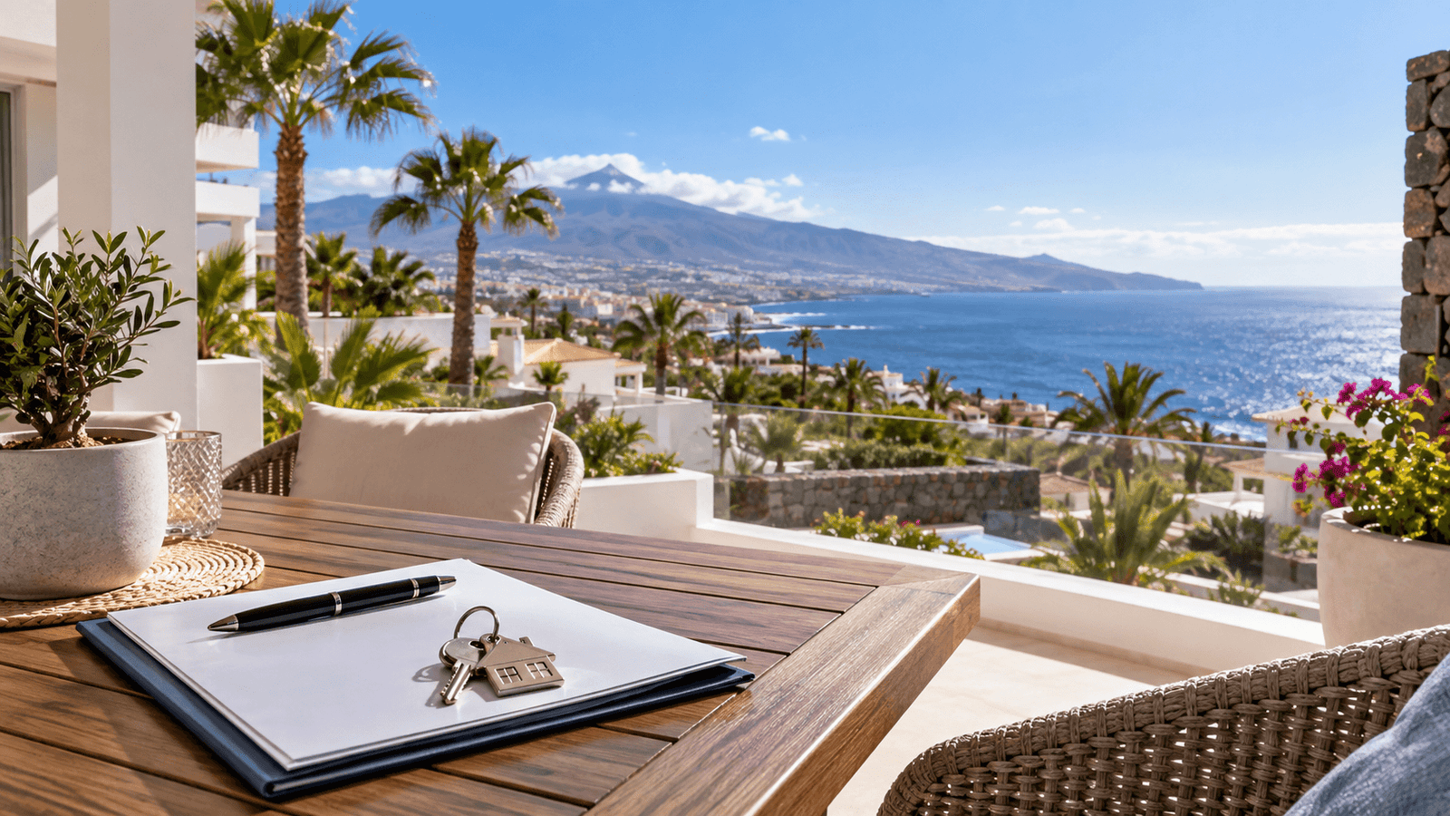 Terrace of a Tenerife property with ocean views, illustrating property ownership for non-residents