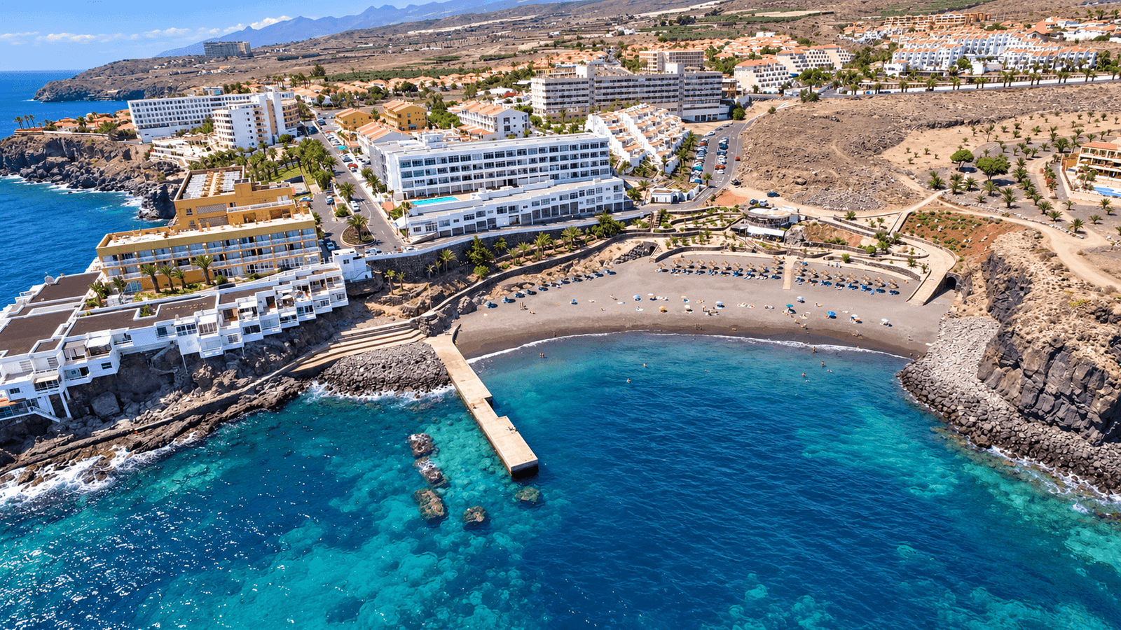Aerial view of Callao Salvaje and its beach on the southwest coast of Tenerife