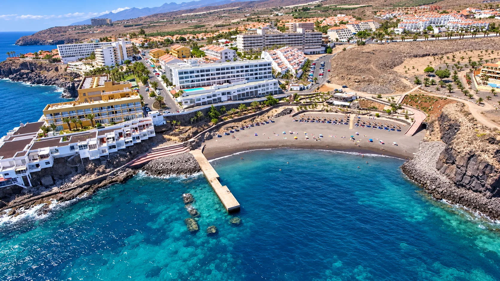 Aerial view of Callao Salvaje and its beach on the southwest coast of Tenerife