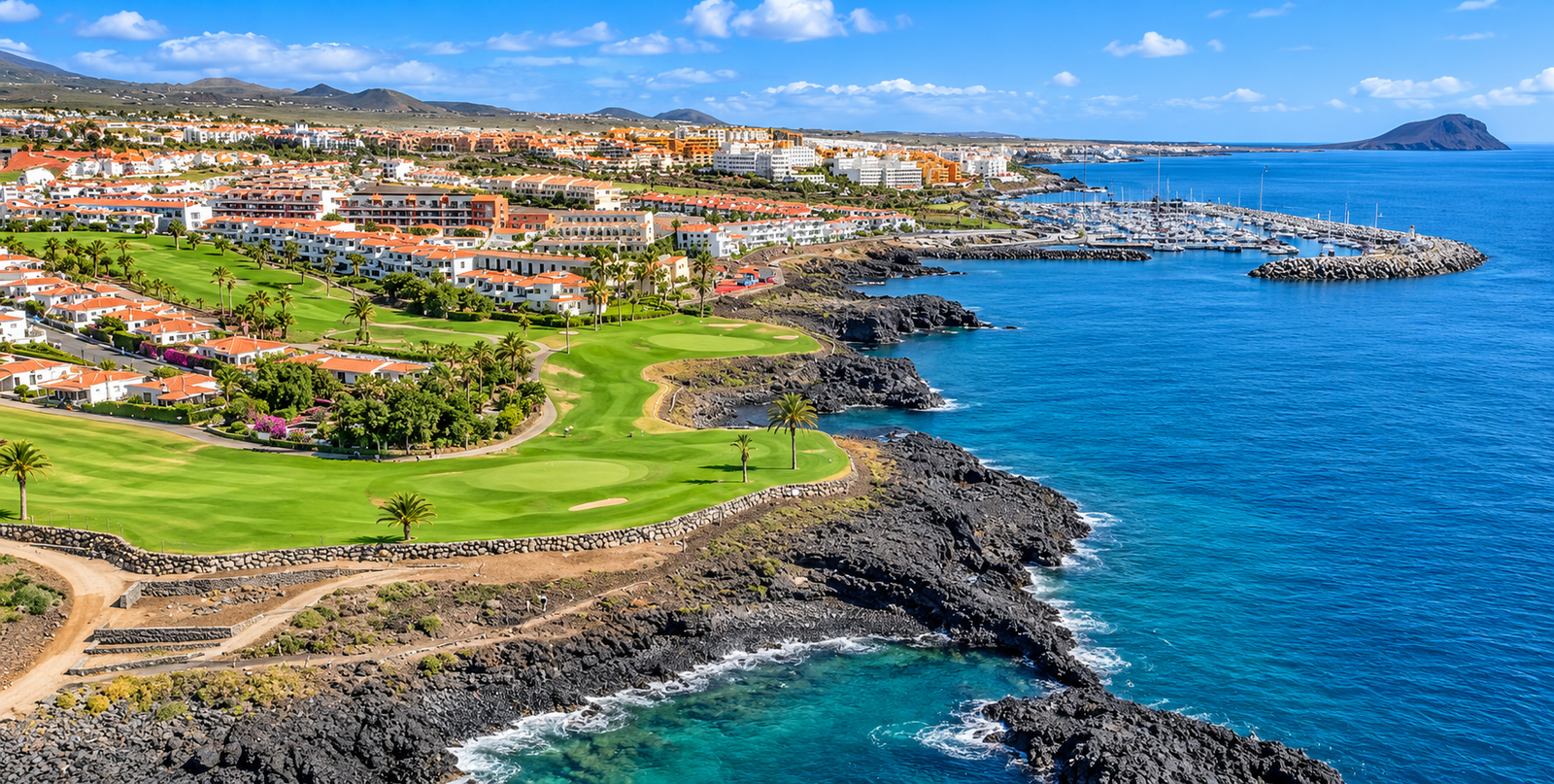 Golf del Sur and Amarilla Golf coastline in South Tenerife