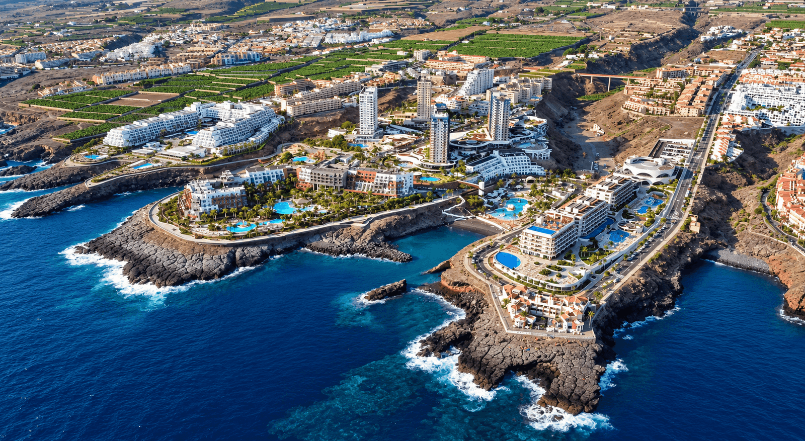 Aerial view of Playa Paraíso on the southwest coast of Tenerife