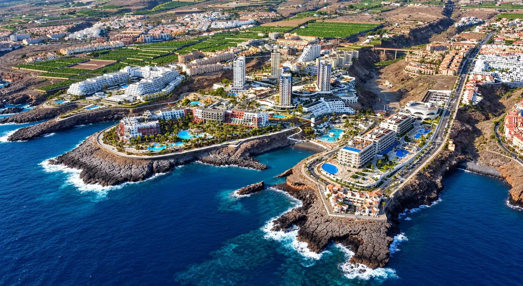 Aerial view of Playa Paraíso on the southwest coast of Tenerife